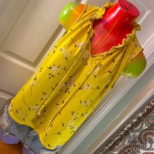 MELLODAY Yellow Floral Tie up Blouse
